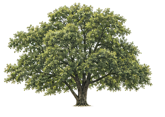 Eight different types of green leafy trees are shown in a grid layout on a white background. Description generated by AI